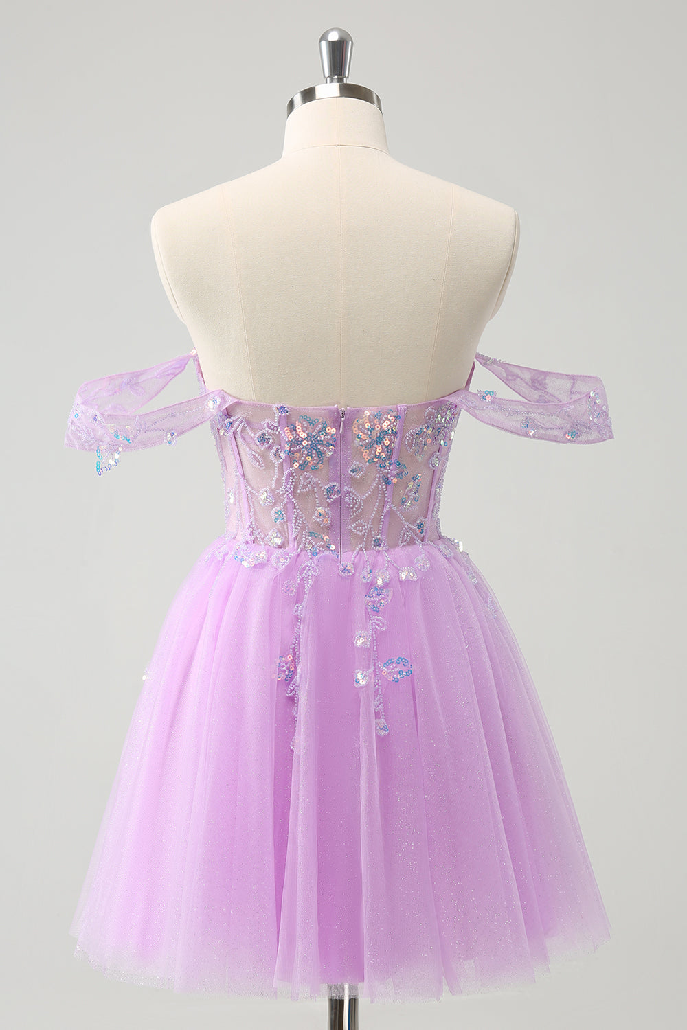 Luolandi A Line Lilac Off The Shoulder Sequined Homecoming Dress Short Party Dress